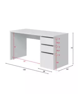 Scrivania "stylus" bianco artico 2 cassetti e 1 anta, 74x138x60 cm